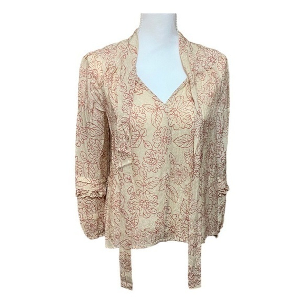 Current Air Floral Tie Top Blouse Long Sleeves with Ruffles - Picture 2 of 11